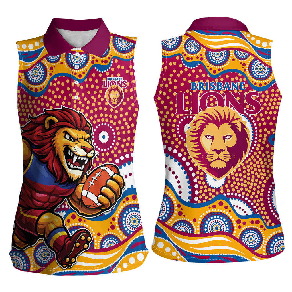 Brisbane Lions Women Sleeveless Polo Shirt Aboriginal Dot Pattern - Football Mascot Heritage Pride