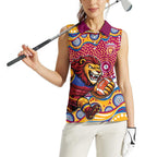 Brisbane Lions Women Sleeveless Polo Shirt Aboriginal Dot Pattern - Football Mascot Heritage Pride