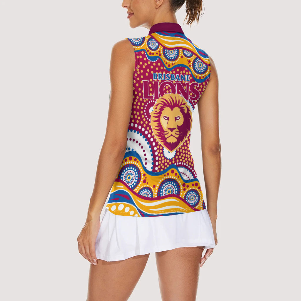 Brisbane Lions Women Sleeveless Polo Shirt Aboriginal Dot Pattern - Football Mascot Heritage Pride