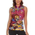 Brisbane Lions Women Sleeveless Polo Shirt Aboriginal Dot Pattern - Football Mascot Heritage Pride