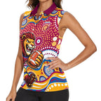 Brisbane Lions Women Sleeveless Polo Shirt Aboriginal Dot Pattern - Football Mascot Heritage Pride