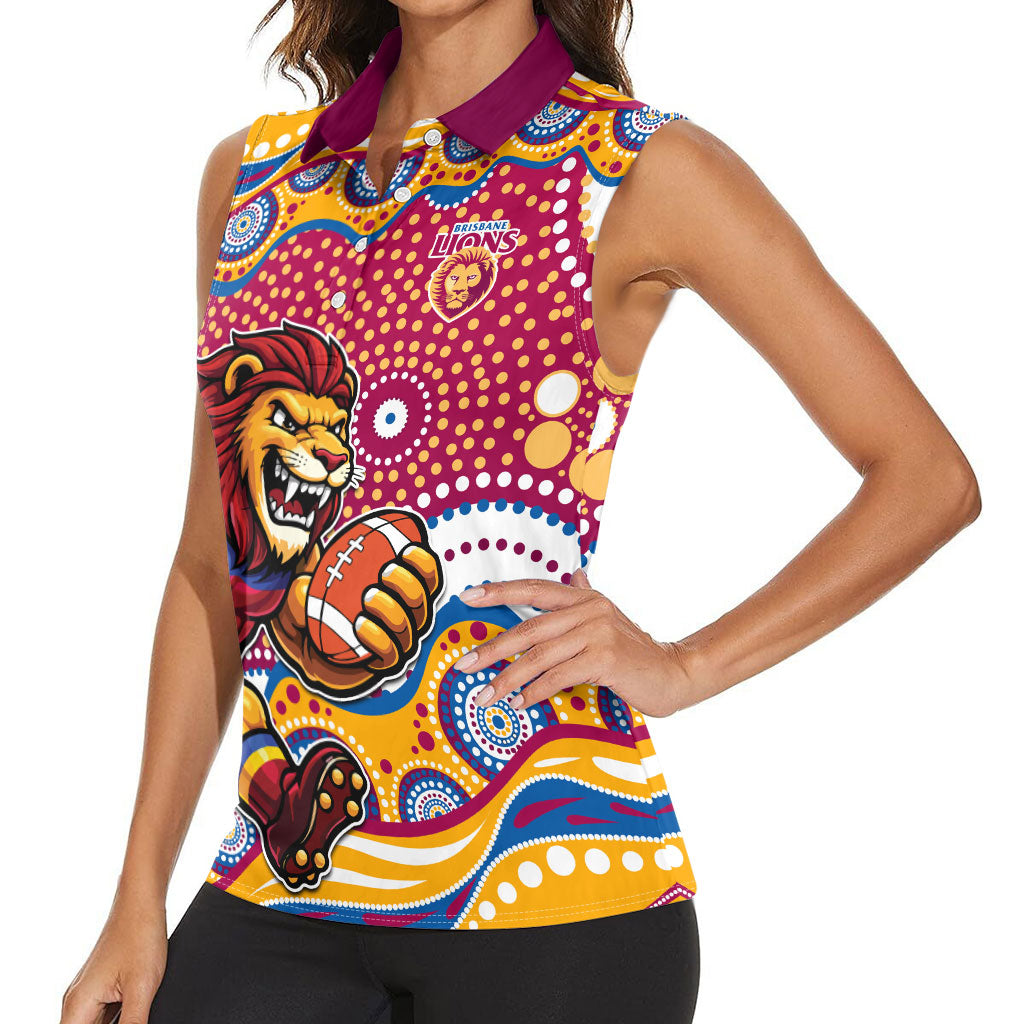 Brisbane Lions Women Sleeveless Polo Shirt Aboriginal Dot Pattern - Football Mascot Heritage Pride