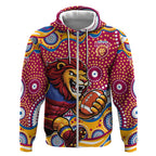 Brisbane Lions Zip Hoodie Aboriginal Dot Pattern - Football Mascot Heritage Pride