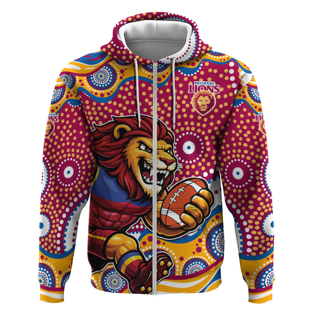 Brisbane Lions Zip Hoodie Aboriginal Dot Pattern - Football Mascot Heritage Pride