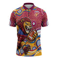 Brisbane Lions Zipper Polo Shirt Aboriginal Dot Pattern - Football Mascot Heritage Pride