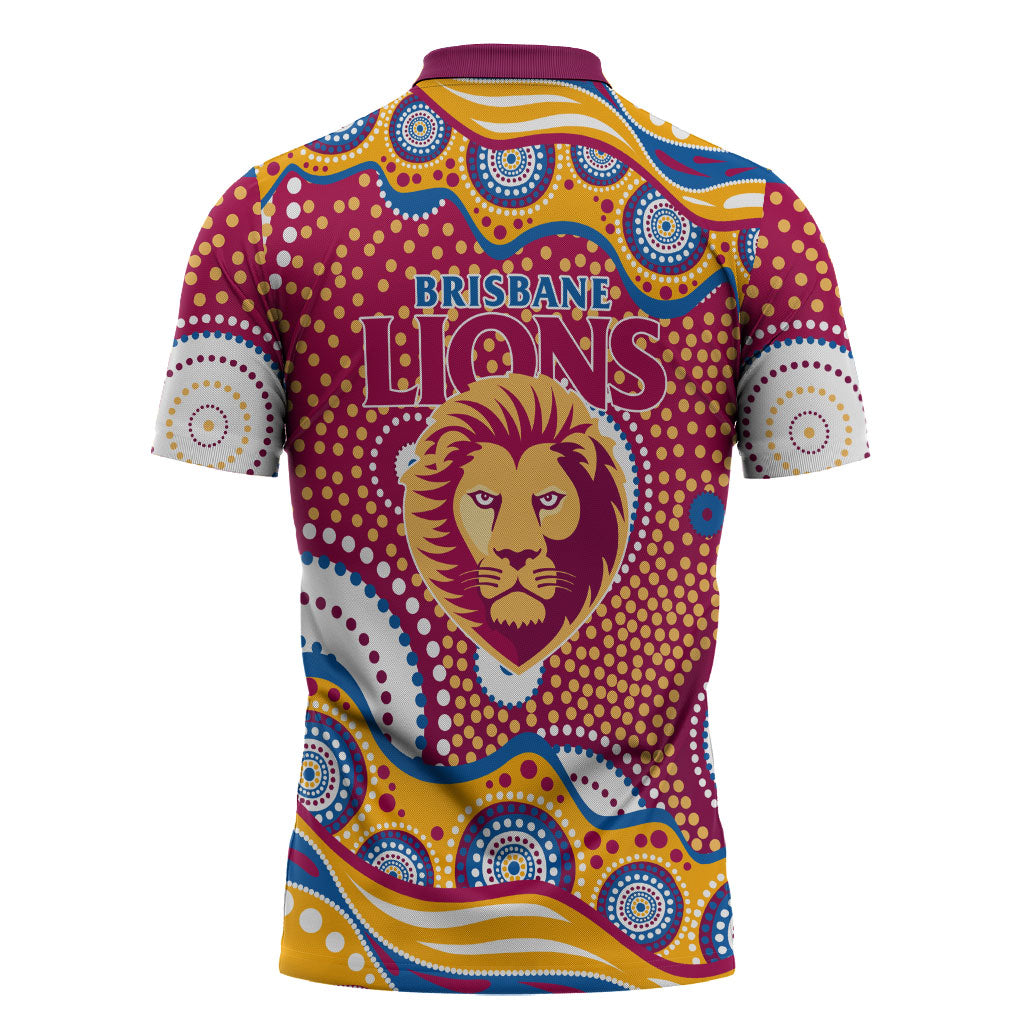 Brisbane Lions Zipper Polo Shirt Aboriginal Dot Pattern - Football Mascot Heritage Pride