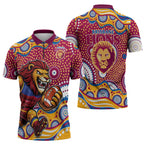 Brisbane Lions Zipper Polo Shirt Aboriginal Dot Pattern - Football Mascot Heritage Pride