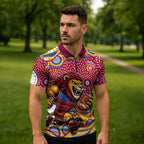 Brisbane Lions Zipper Polo Shirt Aboriginal Dot Pattern - Football Mascot Heritage Pride