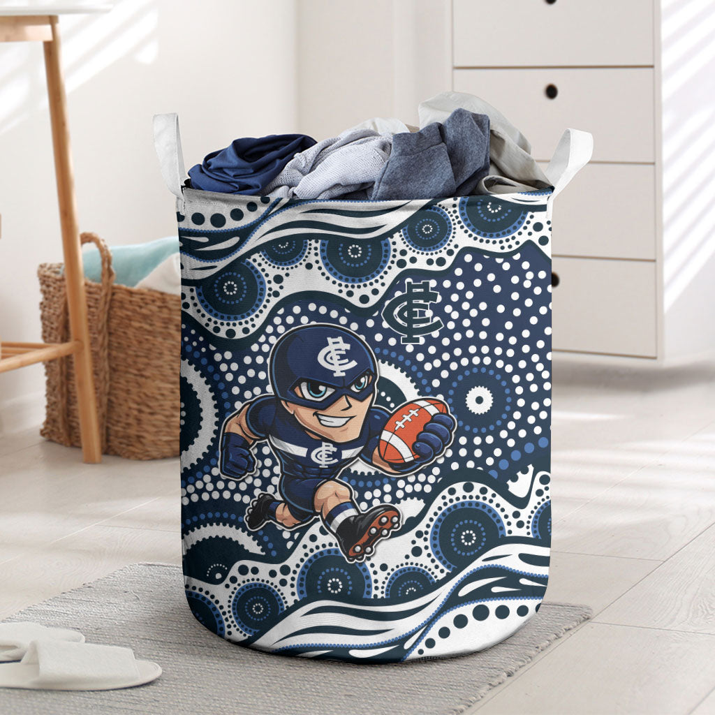 Carlton Blues Laundry Basket Aboriginal Dot Pattern - Football Mascot Heritage Pride