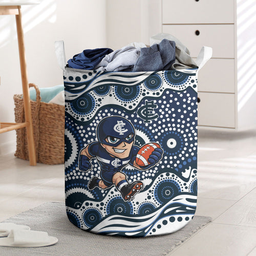 Carlton Blues Laundry Basket Aboriginal Dot Pattern - Football Mascot Heritage Pride
