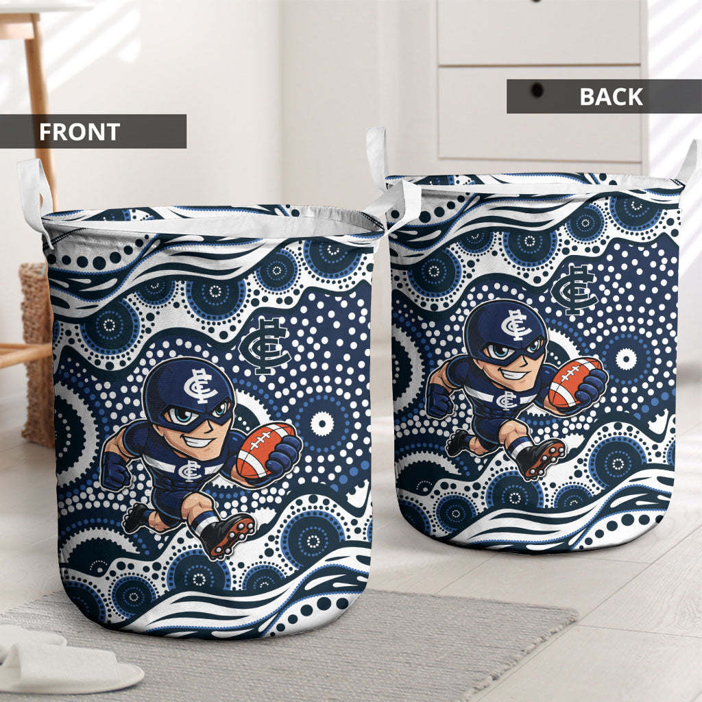Carlton Blues Laundry Basket Aboriginal Dot Pattern - Football Mascot Heritage Pride