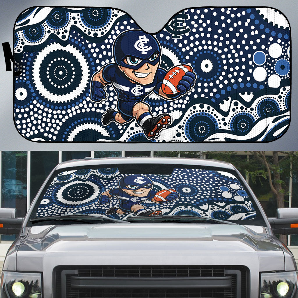 Carlton Blues Auto Sun Shade Aboriginal Dot Pattern - Football Mascot Heritage Pride