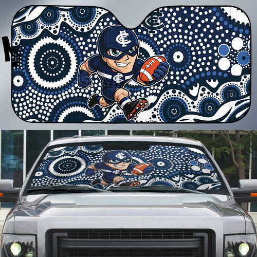 Carlton Blues Auto Sun Shade Aboriginal Dot Pattern - Football Mascot Heritage Pride
