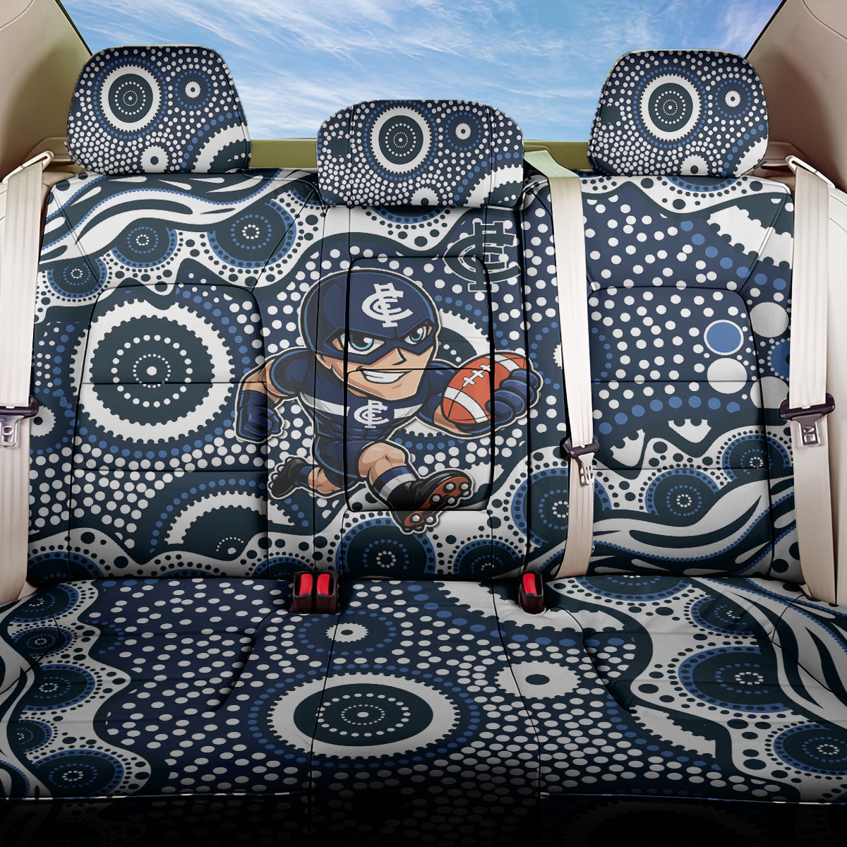 Carlton Blues Back Car Seat Cover Aboriginal Dot Pattern - Football Mascot Heritage Pride