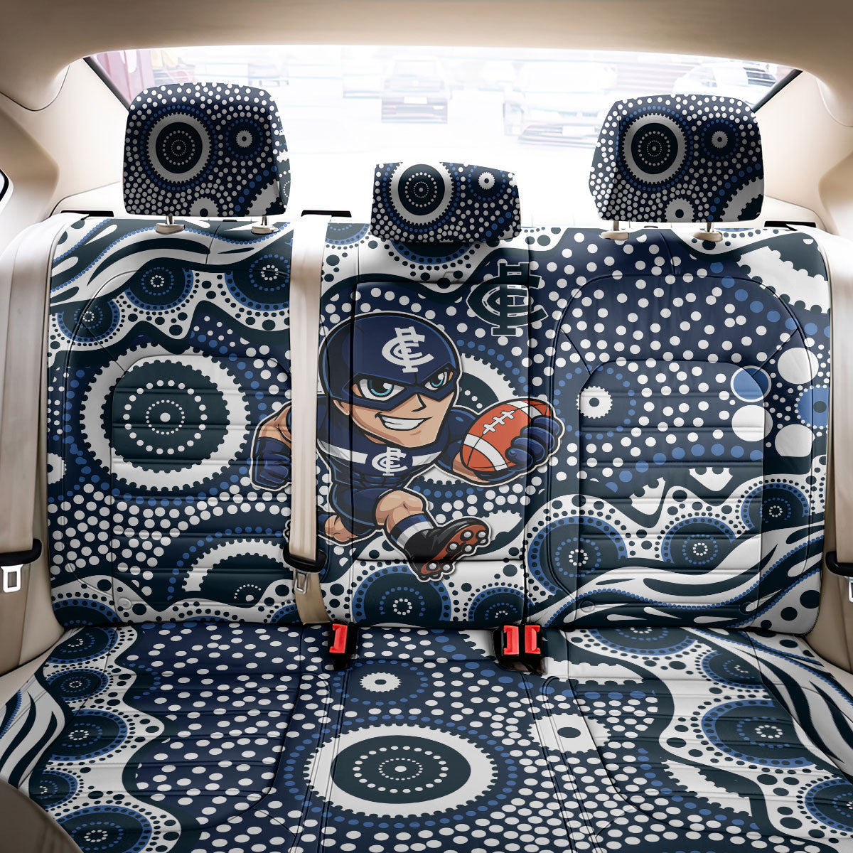 Carlton Blues Back Car Seat Cover Aboriginal Dot Pattern - Football Mascot Heritage Pride