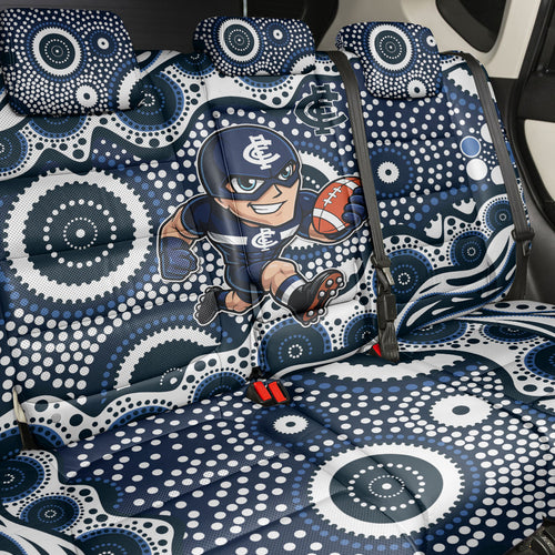 Carlton Blues Back Car Seat Cover Aboriginal Dot Pattern - Football Mascot Heritage Pride