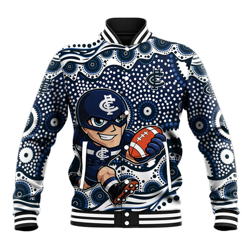 Carlton Blues Baseball Jacket Aboriginal Dot Pattern - Football Mascot Heritage Pride