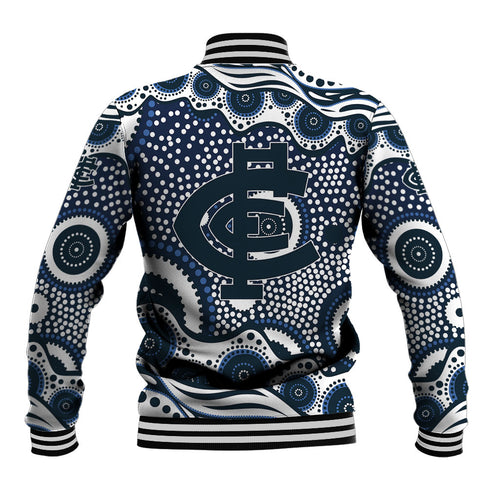 Carlton Blues Baseball Jacket Aboriginal Dot Pattern - Football Mascot Heritage Pride