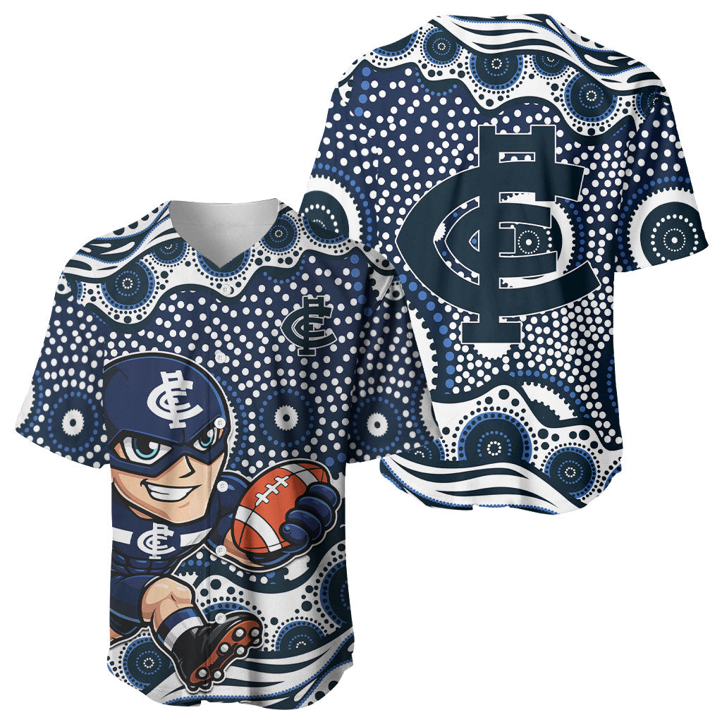 Carlton Blues Baseball Jersey Aboriginal Dot Pattern - Football Mascot Heritage Pride