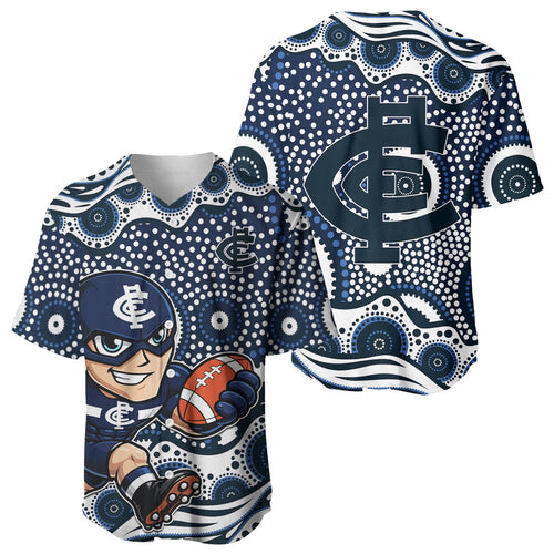 Carlton Blues Baseball Jersey Aboriginal Dot Pattern - Football Mascot Heritage Pride