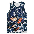 Carlton Blues Basketball Jersey Aboriginal Dot Pattern - Football Mascot Heritage Pride