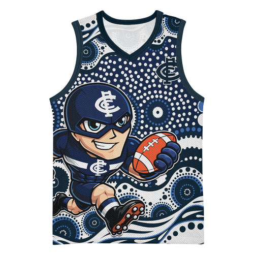 Carlton Blues Basketball Jersey Aboriginal Dot Pattern - Football Mascot Heritage Pride