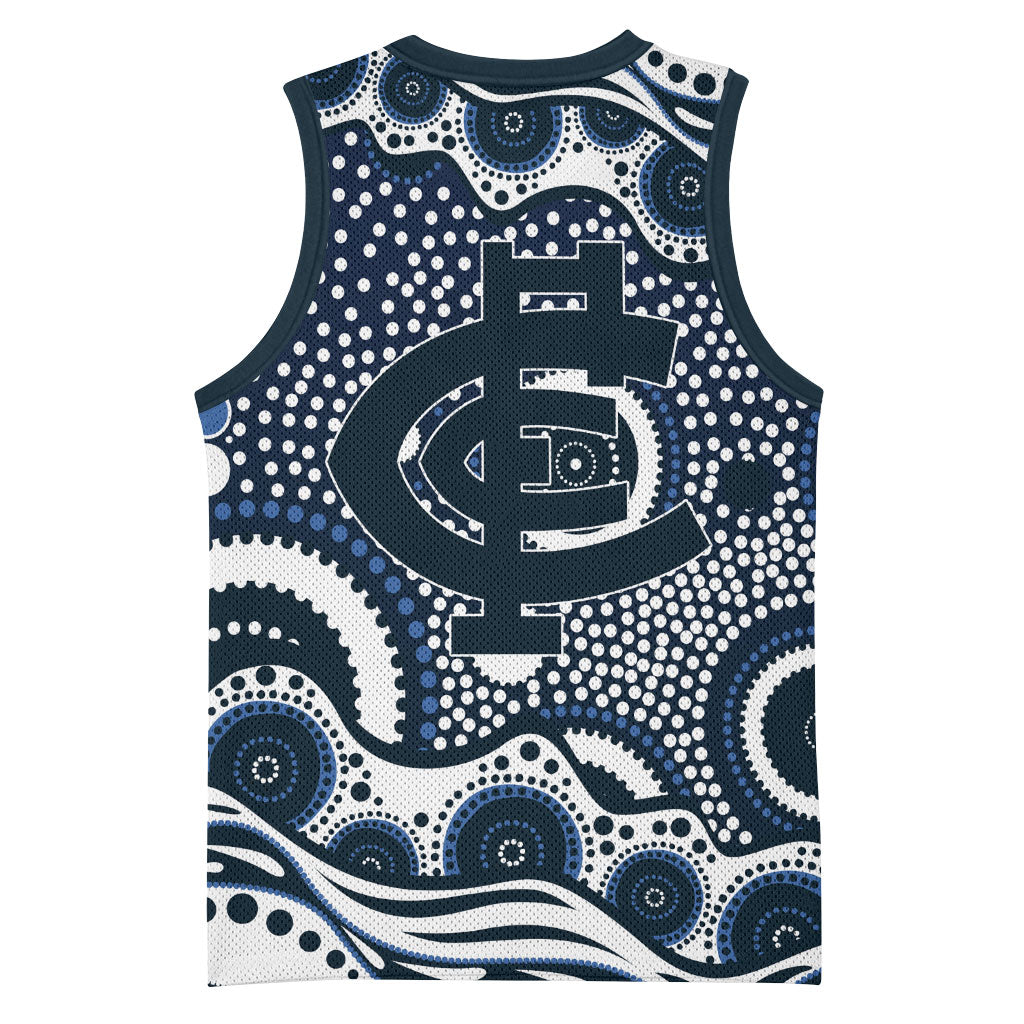 Carlton Blues Basketball Jersey Aboriginal Dot Pattern - Football Mascot Heritage Pride