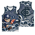 Carlton Blues Basketball Jersey Aboriginal Dot Pattern - Football Mascot Heritage Pride