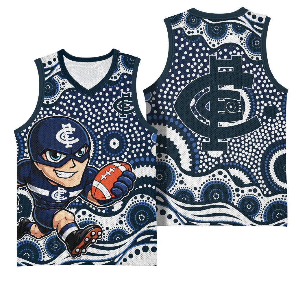 Carlton Blues Basketball Jersey Aboriginal Dot Pattern - Football Mascot Heritage Pride