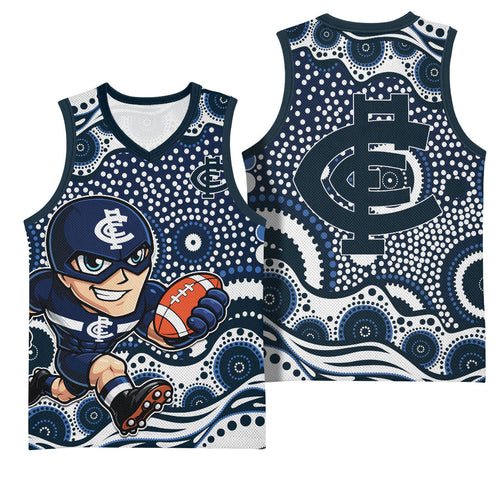Carlton Blues Basketball Jersey Aboriginal Dot Pattern - Football Mascot Heritage Pride