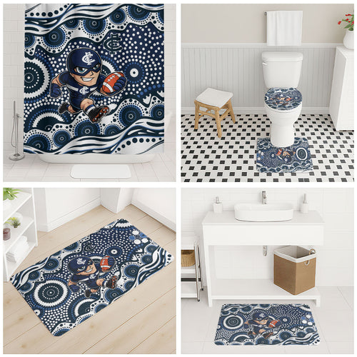 Carlton Blues Bathroom Set Aboriginal Dot Pattern - Football Mascot Heritage Pride
