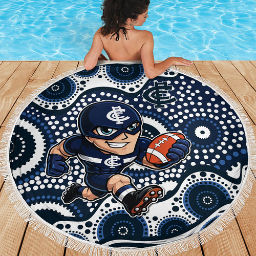 Carlton Blues Beach Blanket Aboriginal Dot Pattern - Football Mascot Heritage Pride