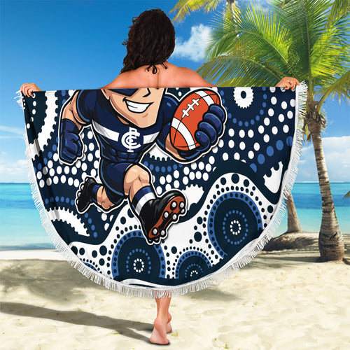 Carlton Blues Beach Blanket Aboriginal Dot Pattern - Football Mascot Heritage Pride