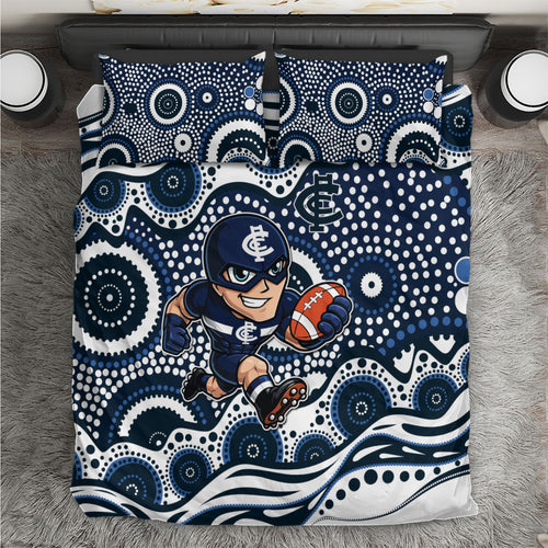 Carlton Blues Bedding Set Aboriginal Dot Pattern - Football Mascot Heritage Pride