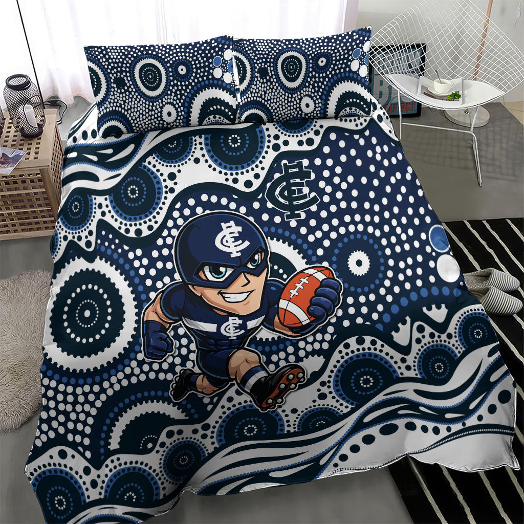 Carlton Blues Bedding Set Aboriginal Dot Pattern - Football Mascot Heritage Pride