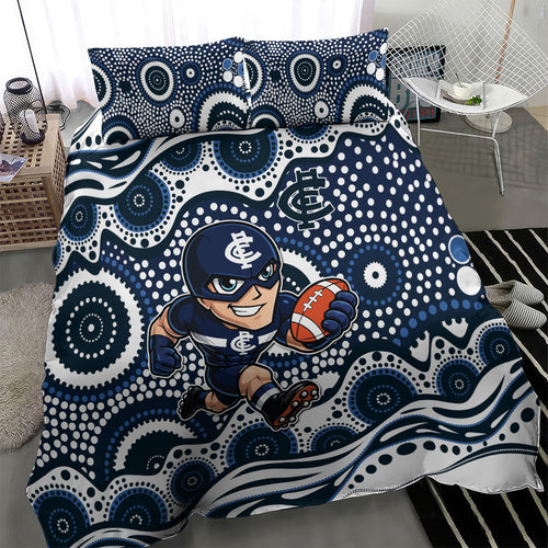 Carlton Blues Bedding Set Aboriginal Dot Pattern - Football Mascot Heritage Pride