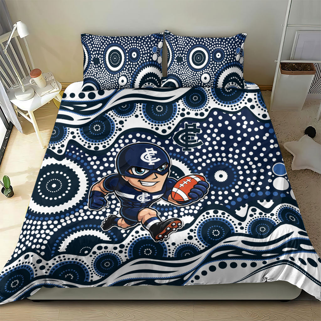 Carlton Blues Bedding Set Aboriginal Dot Pattern - Football Mascot Heritage Pride