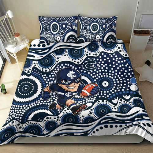 Carlton Blues Bedding Set Aboriginal Dot Pattern - Football Mascot Heritage Pride