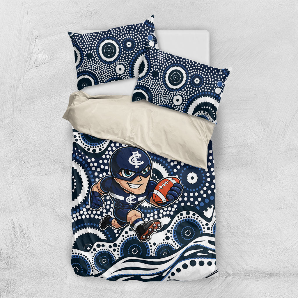 Carlton Blues Bedding Set Aboriginal Dot Pattern - Football Mascot Heritage Pride