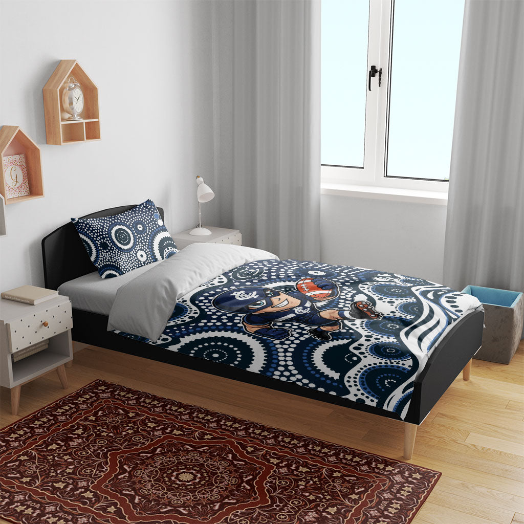 Carlton Blues Bedding Set Aboriginal Dot Pattern - Football Mascot Heritage Pride