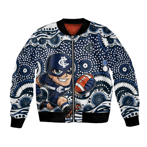 Carlton Blues Bomber Jacket Aboriginal Dot Pattern - Football Mascot Heritage Pride