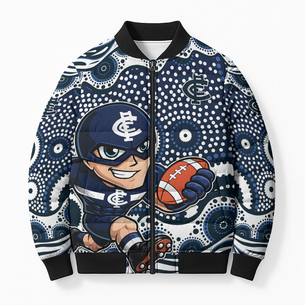 Carlton Blues Bomber Puffer Jacket Aboriginal Dot Pattern - Football Mascot Heritage Pride