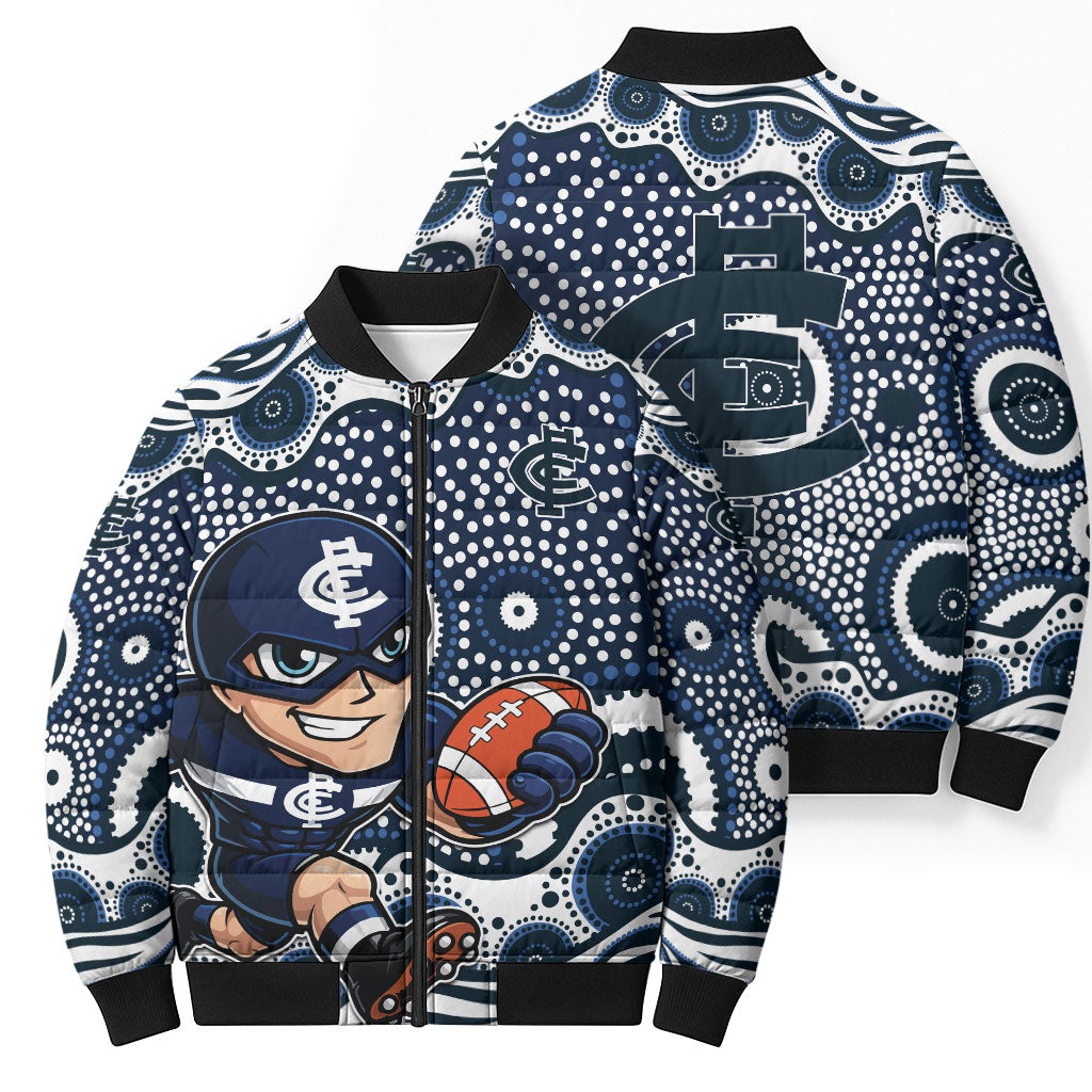 Carlton Blues Bomber Puffer Jacket Aboriginal Dot Pattern - Football Mascot Heritage Pride