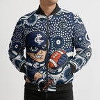 Carlton Blues Bomber Puffer Jacket Aboriginal Dot Pattern - Football Mascot Heritage Pride