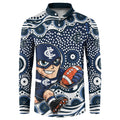 Carlton Blues Button Sweatshirt Aboriginal Dot Pattern - Football Mascot Heritage Pride