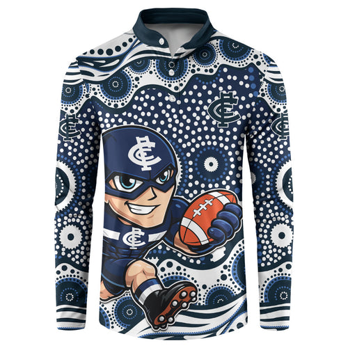 Carlton Blues Button Sweatshirt Aboriginal Dot Pattern - Football Mascot Heritage Pride