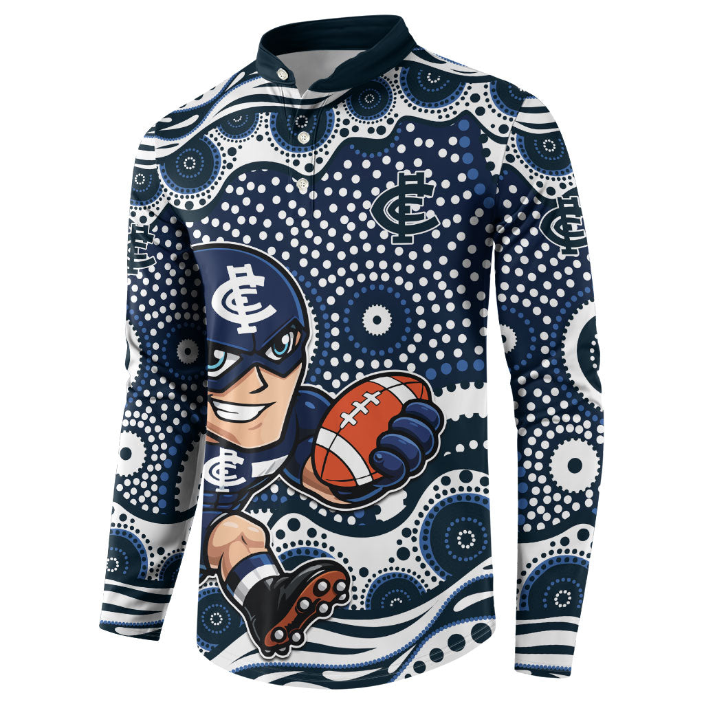 Carlton Blues Button Sweatshirt Aboriginal Dot Pattern - Football Mascot Heritage Pride