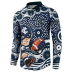 Carlton Blues Button Sweatshirt Aboriginal Dot Pattern - Football Mascot Heritage Pride