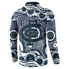 Carlton Blues Button Sweatshirt Aboriginal Dot Pattern - Football Mascot Heritage Pride