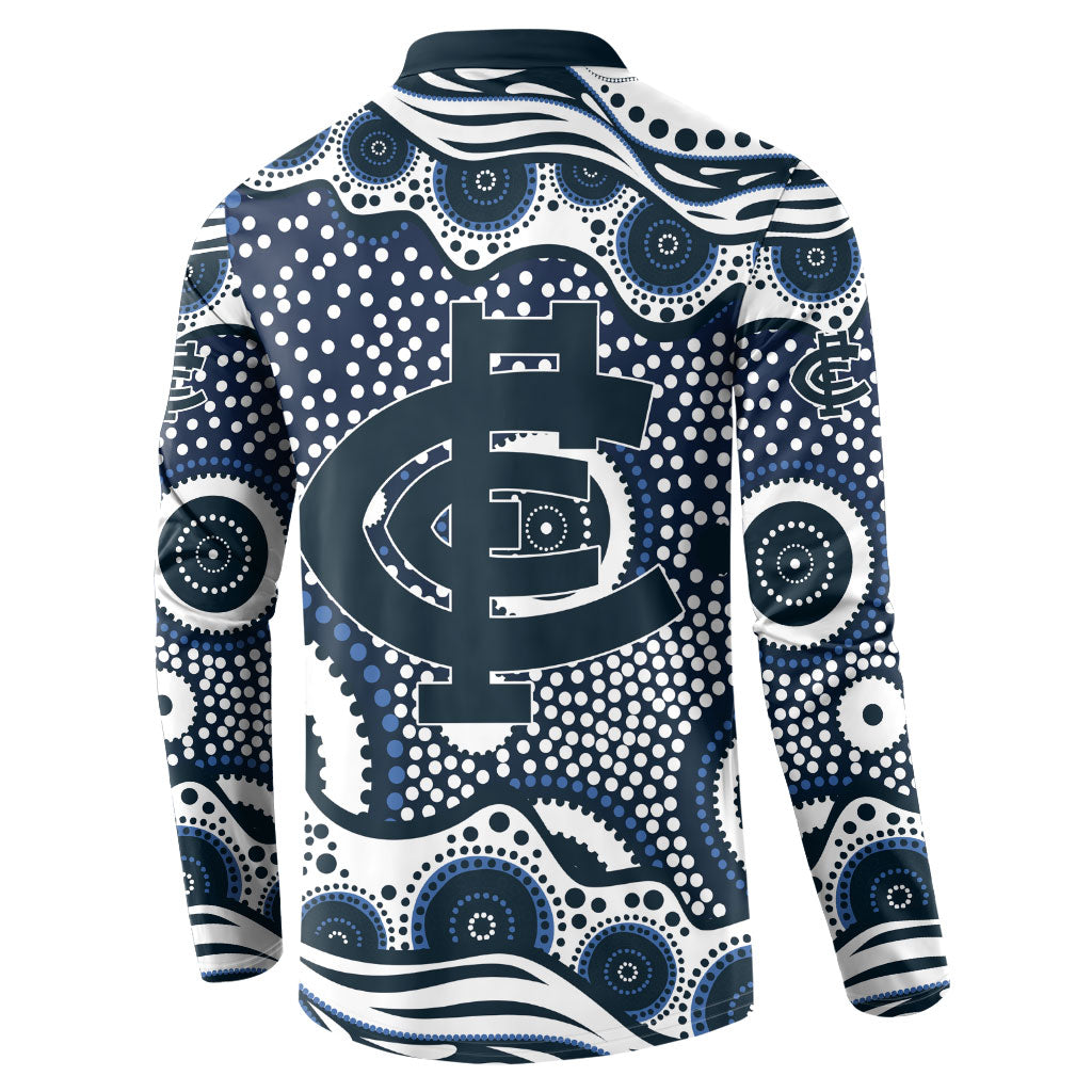 Carlton Blues Button Sweatshirt Aboriginal Dot Pattern - Football Mascot Heritage Pride